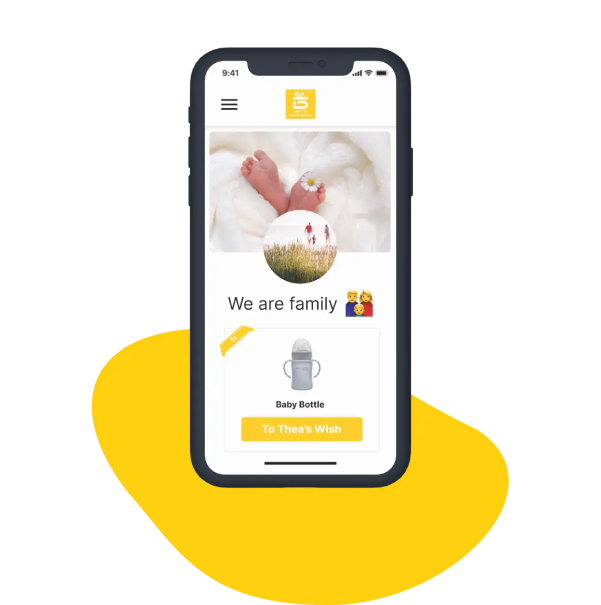 pametni telefon koji prikazuje Giftshappiness popis želja za bebe