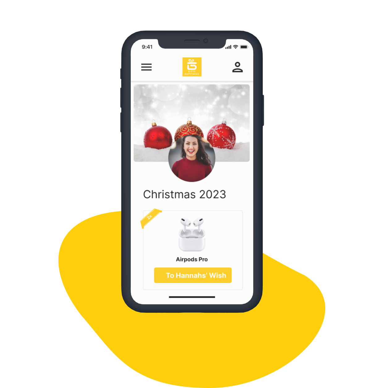 smartphone displaying the Giftshappiness online wish list