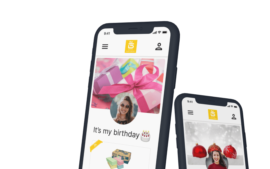 Giftshappiness istek listesini gösteren iki cep telefonu